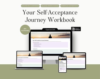 Self Acceptance Workbook Notion Template | Build Self Compassion Confidence | Self Love Therapy | Mental Health Journal Digital Download