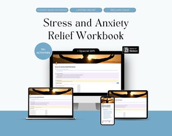 Plantilla de libro de trabajo para aliviar el estrés y la ansiedad / Habilidades de afrontamiento para calmar la mente / Terapia de salud mental / Diario de bienestar - Descarga digital