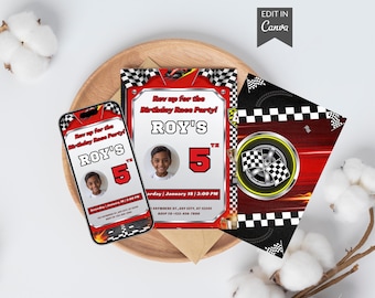 Race Car Birthday Invitation Template, Editable Canva Invite, Two Fast Party Card with Back Design & Story, Printable Digital Download