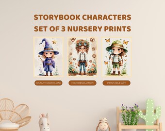 Storybook Characters Nursery Prints Set of 3 | Fantasy Adventure Art | Digital Download