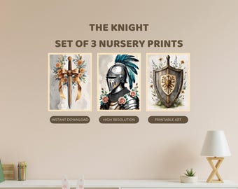 The Knight Nursery Prints Set of 3 | Medieval Adventure Art | Digital Download