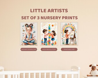 Little Artist Kids Nursery Prints Set of 3 | Creative Play Art | Digital Download