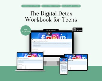 Digital Detox Workbook for Teens Notion Template | Screen Time Reduction Social Media | Mental Health Therapy | Wellness Digital Journal