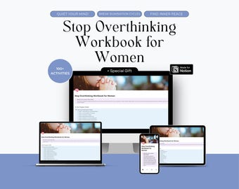 Overthinking Workbook für Frauen Notion Vorlage | Angst Relief Stop Grübeln | Psychische Gesundheitstherapie | Calm Mind Digitales Tagebuch