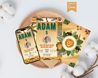 Jungle Safari Birthday Invitation Template, Editable Canva Invite, Wild Animal Party Card & Story, Printable Digital Download