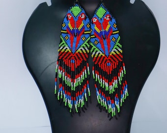 Handmade Beaded parrot multicolor Earrings: Maasai Inspired Ethnic Jewelry