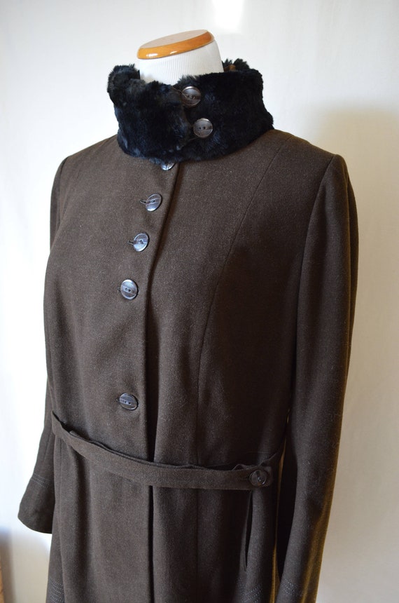 RARE vintage 1920s espresso brown wool coat fur co