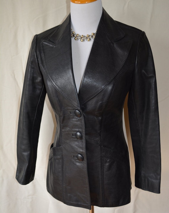 GLASSWATER vintage 1970's black leather jacket XS/