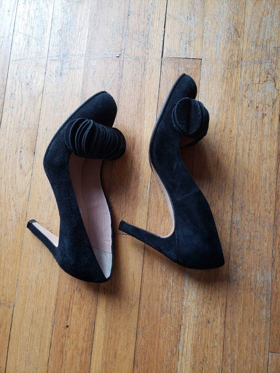 Vintage 1980s classy black suede pumps 7m - image 5