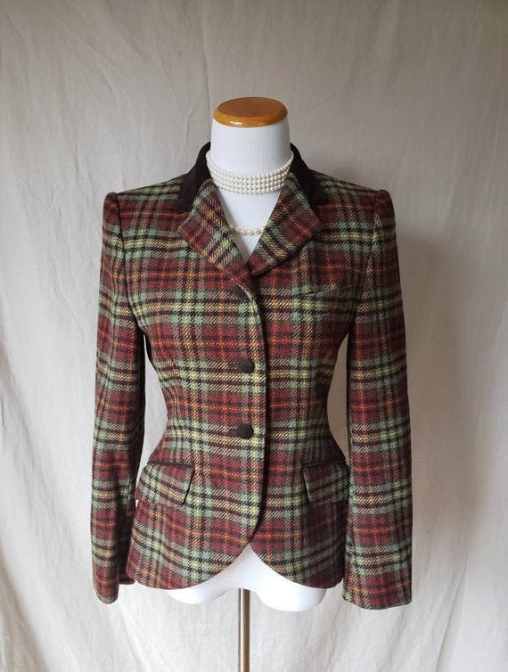 Vintage 1990's Laura Ashley wool plaid riding jack