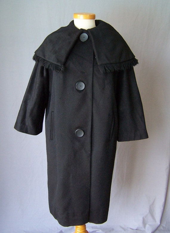 vintage 60's black portrait shawl collar wool coat