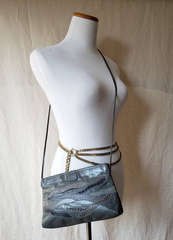 vintage 1980's grey patchwork snakeskin convertibl