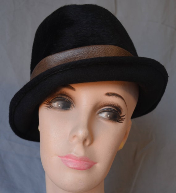 vintage 1940's Ethyl Young black fur felt fedora h