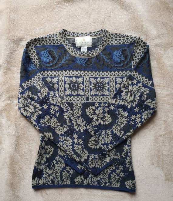 vintage 90's Intarsia wool blend knit sweater S - image 1