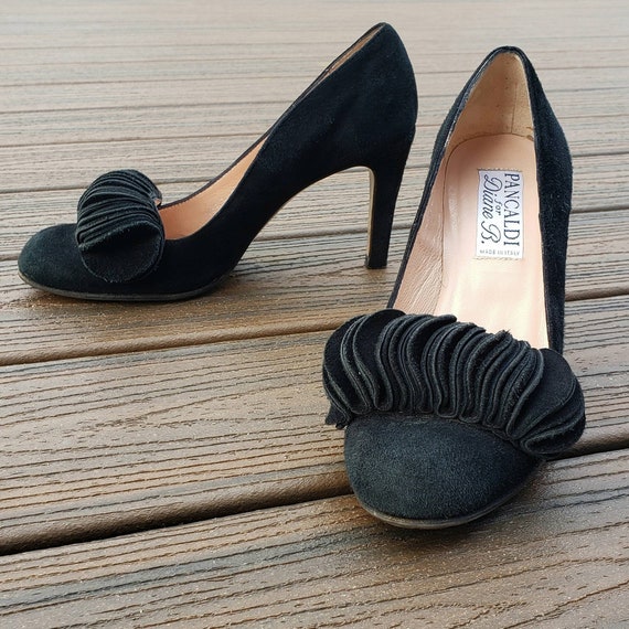 Vintage 1980s classy black suede pumps 7m - image 1