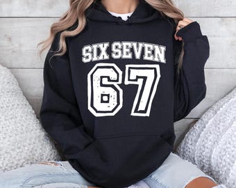 Six Seven Meme Hoodie, Funny Minimal Number Pullover, 6-7 Viral TikTok Quote Sweatshirt, Internet Humor Gift