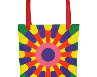Psychedelic Flower Tote Bag –  Colorful Retro Shoulder Bag