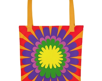 Psychedelic Flower Tote Bag – Retro Reusable Shopper