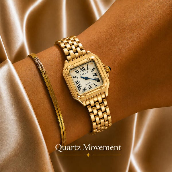 Minimalist Square Watch for Women, Gold Silver Wrist Watch, Roman Numeral Quartz Watch, Elegant Dress Watch, Gift for Her