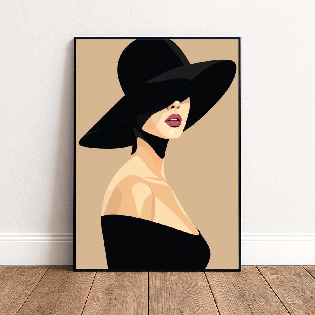 Fashion Woman Wall Art | Elegant Black Hat Portrait Print | Printable ...