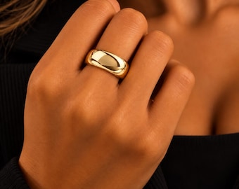 Bague large plaquée or 18 carats, bague imposante en or pour femme, bague minimaliste tendance, bague bombée, cadeau pour elle