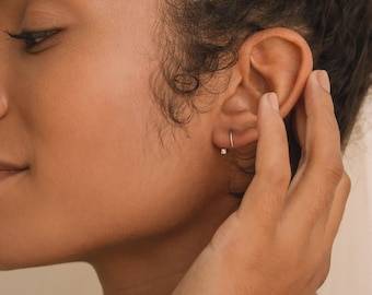 Créoles à enfiler diamants délicats, bijoux Helix en argent sterling plaqué or