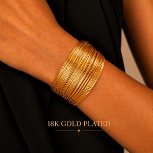 18K guldpläterat rostfritt stålarmband med flera trådar, justerbart statement-armband, present till henne