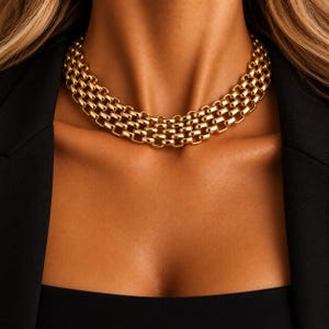 18K Gold Plated Chunky Chain Statement Necklace | Bold Layered Choker for Women, Hypoallergenic