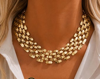 18K Gold Plated Chunky Chain Statement Necklace | Bold Layered Choker for Women