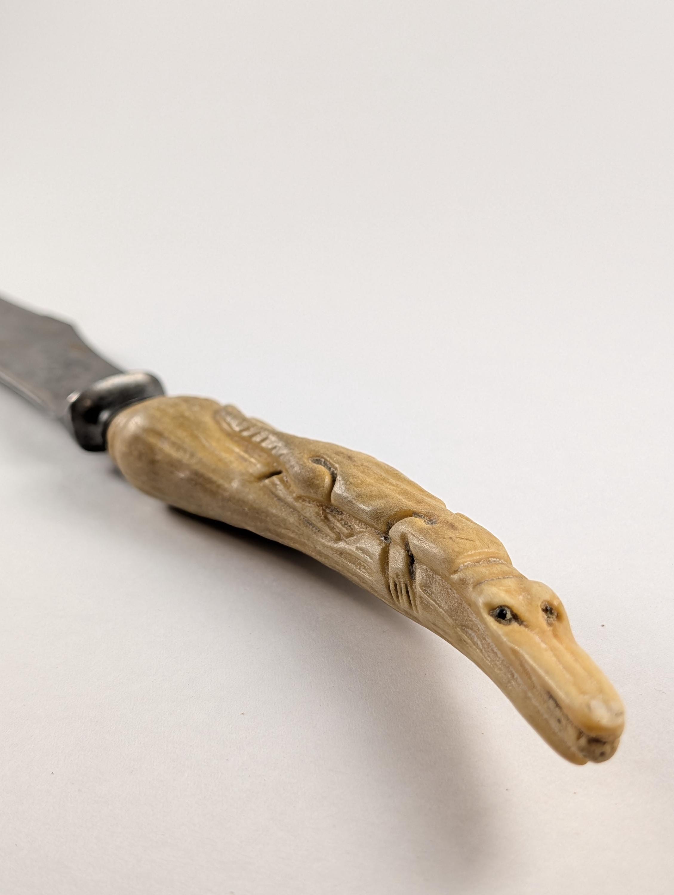 Antique J. Russell Carving Knife • Alligator Carved Handle, 1883