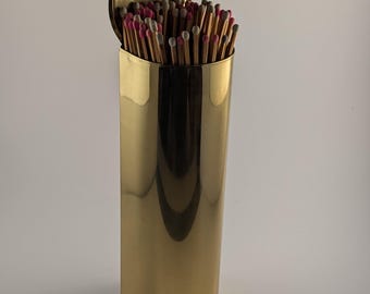Vintage Brass Wall Match Holder - Extra Long Fireplace Match Cylinder - Mid Century Hearth Decor - Polished Brass Fireplace Accessory