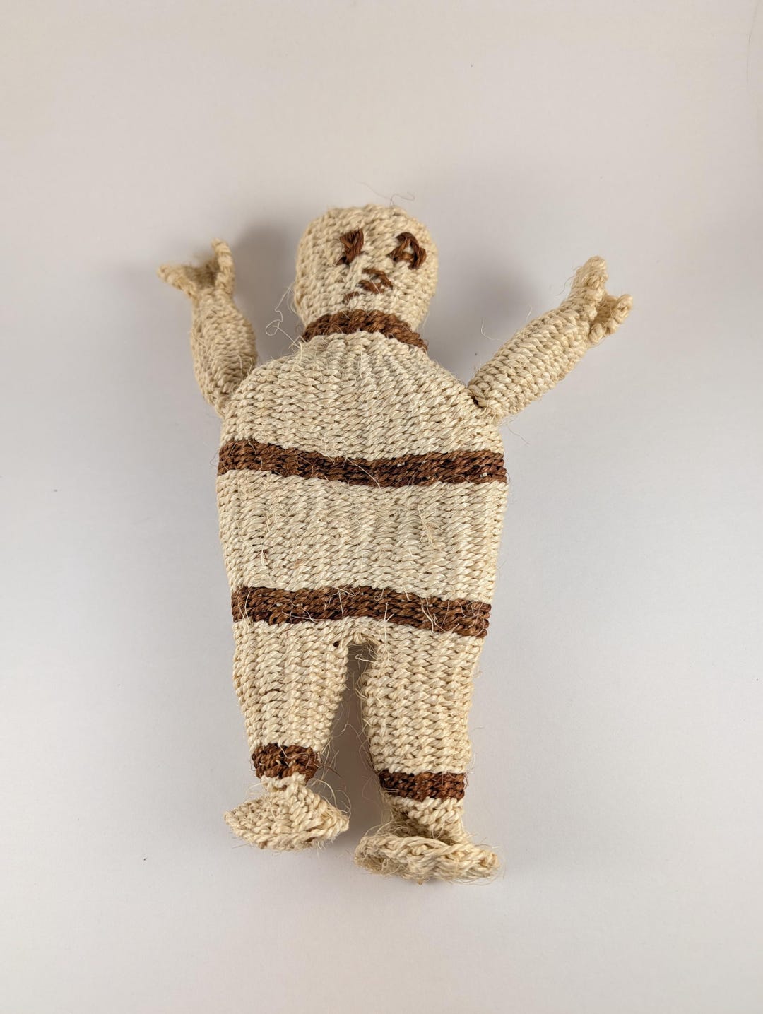Vintage Handwoven Fiber Rattle Doll – Artisan Rope Figure With Bells ...