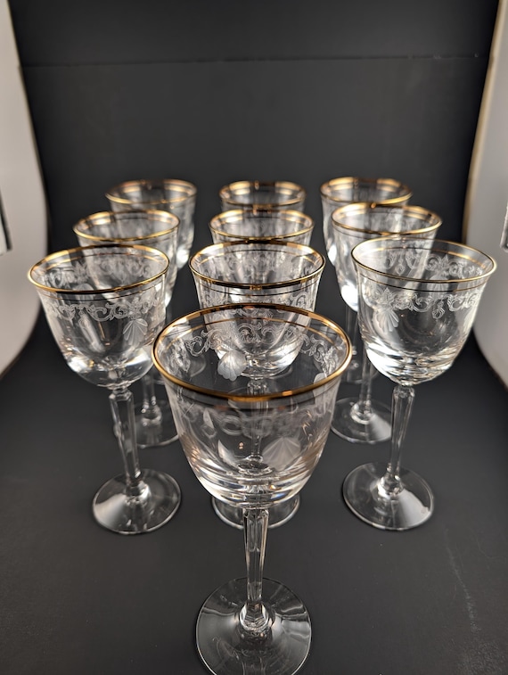 Vintage Lenox Classic Shell Crystal Wine Glasses | Gold Rim, Set of 10
