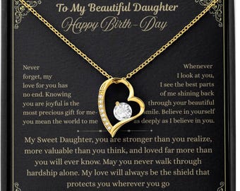 Dad to Daughter Birthday Gift, Dainty Heart Necklace, CZ Crystal Pendant, Custom Birth Year,