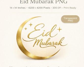 Mezzaluna d'oro Eid Mubarak PNG, design per la festa musulmana islamica (download immediato)