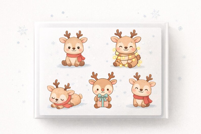 Cute Reindeer Clipart Bundle | Kawaii Christmas Reindeer PNG | Winter ...