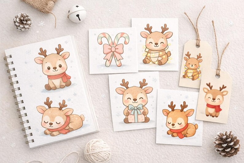 Cute Reindeer Clipart Bundle | Kawaii Christmas Reindeer PNG | Winter ...