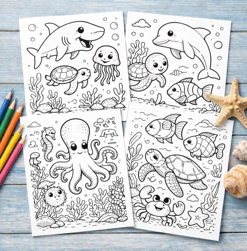 Ocean Coloring Pages for Kids - 30 Pages of Sea Animals - Printable PDF ...