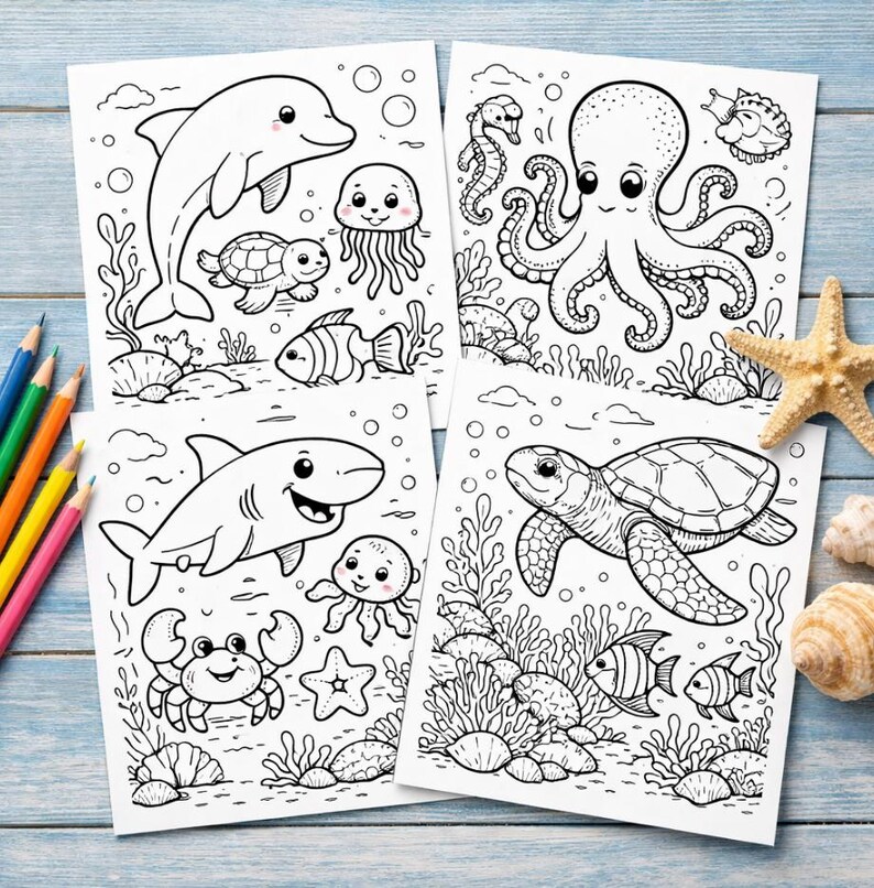 Ocean Coloring Pages for Kids - 30 Pages of Sea Animals - Printable PDF ...