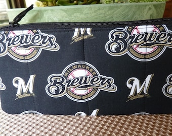 Handcrafted Milwaukee Brewers Zipper Pencil Case/Travel Bag/ Pouch/ Gadget Bag