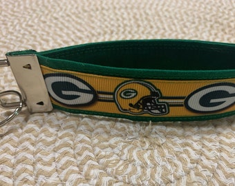 Green Bay Packers Fabric Key Fob: Handmade Green & Gold Keychain Wristlet