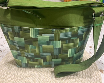 Handcrafted Cross Body Green Shoulder Bag/Handbag/Purse with Outside Pockets and Adjustable Strap