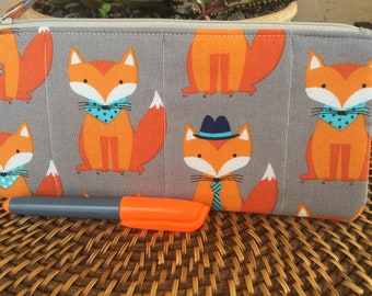Handcrafted The Fox Zipper Pencil Case/ Travel Bag/ Pouch/ Gadget Bag