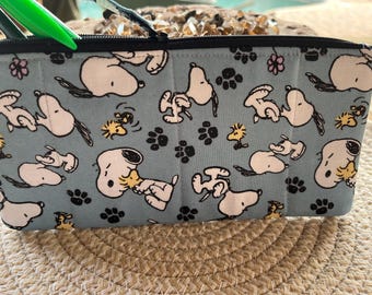 Handcrafted Snoopy and Woodstock Fabric Zipper Pencil Case/Travel Bag/ Pouch/ Gadget Bag