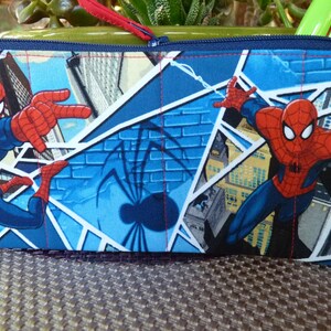 Handcrafted Spiderman Superhero Blue Zipper Pencil Case/ Pouch/ Gadget Bag