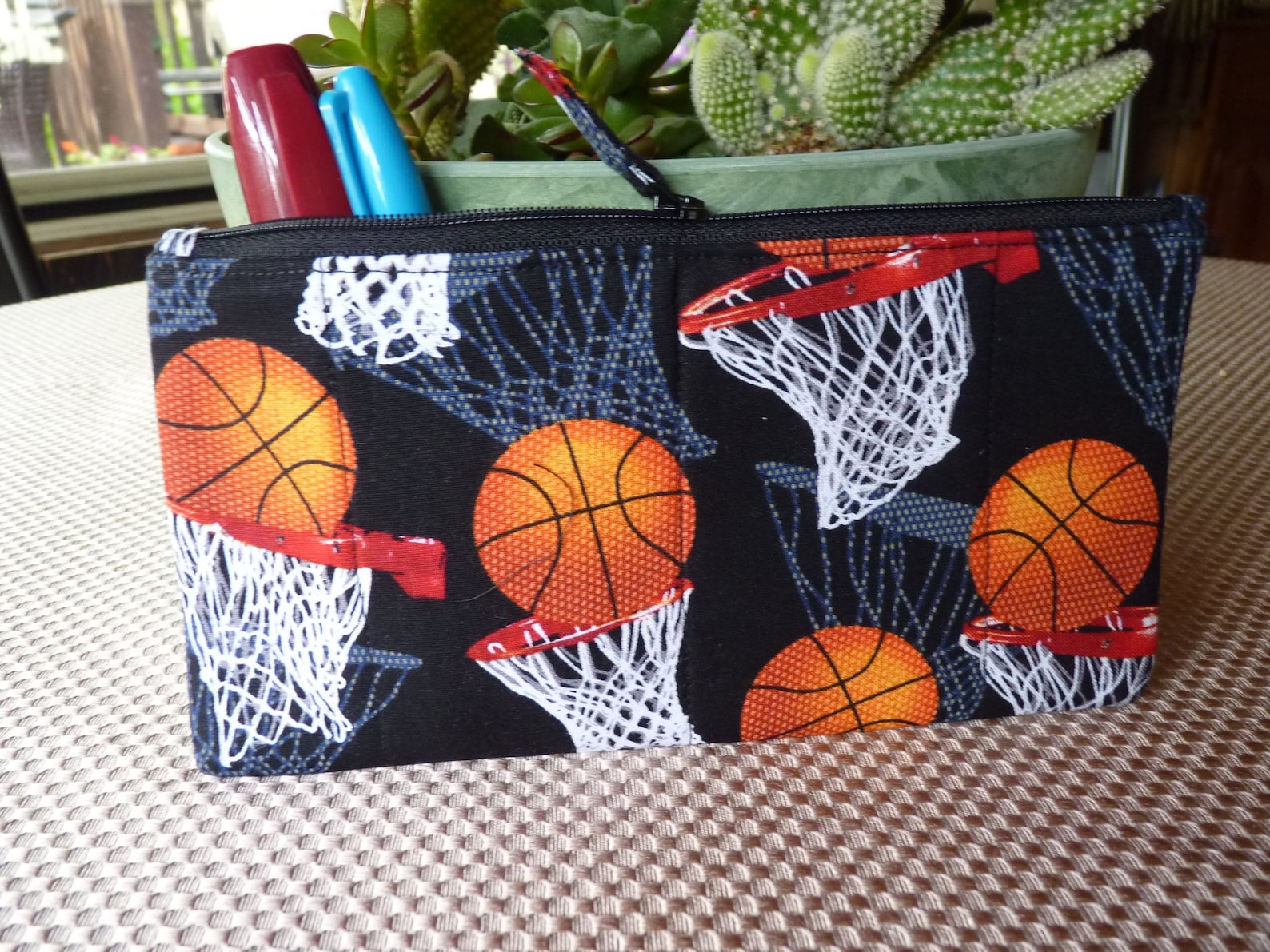 Handcrafted Basketball Zipper Pencil Case/ Travel Bag/ Pouch/ Etsy