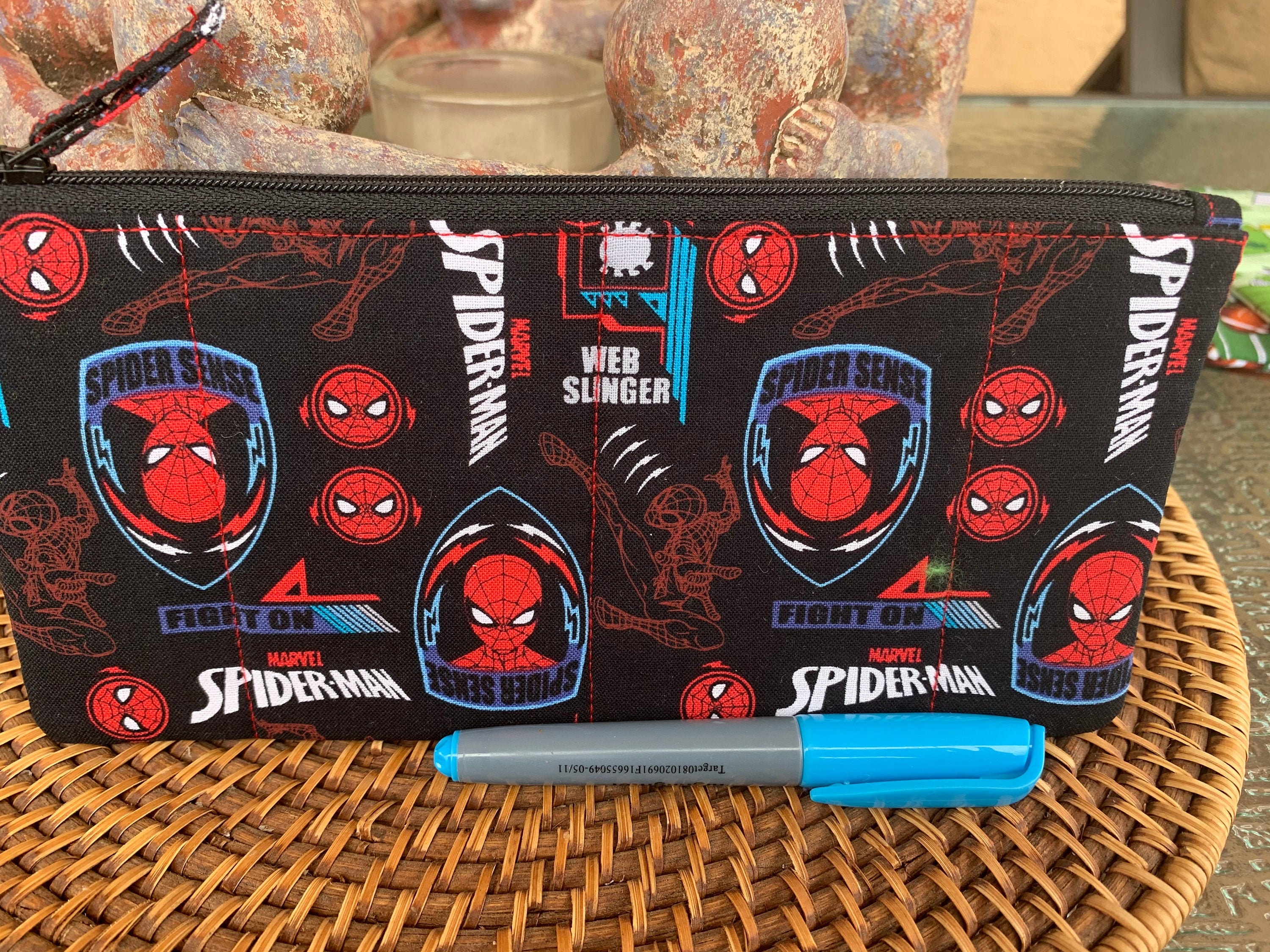 Handcrafted Spiderman Zipper Pencil Case/Travel Bag/ Pouch/ Gadget Bag
