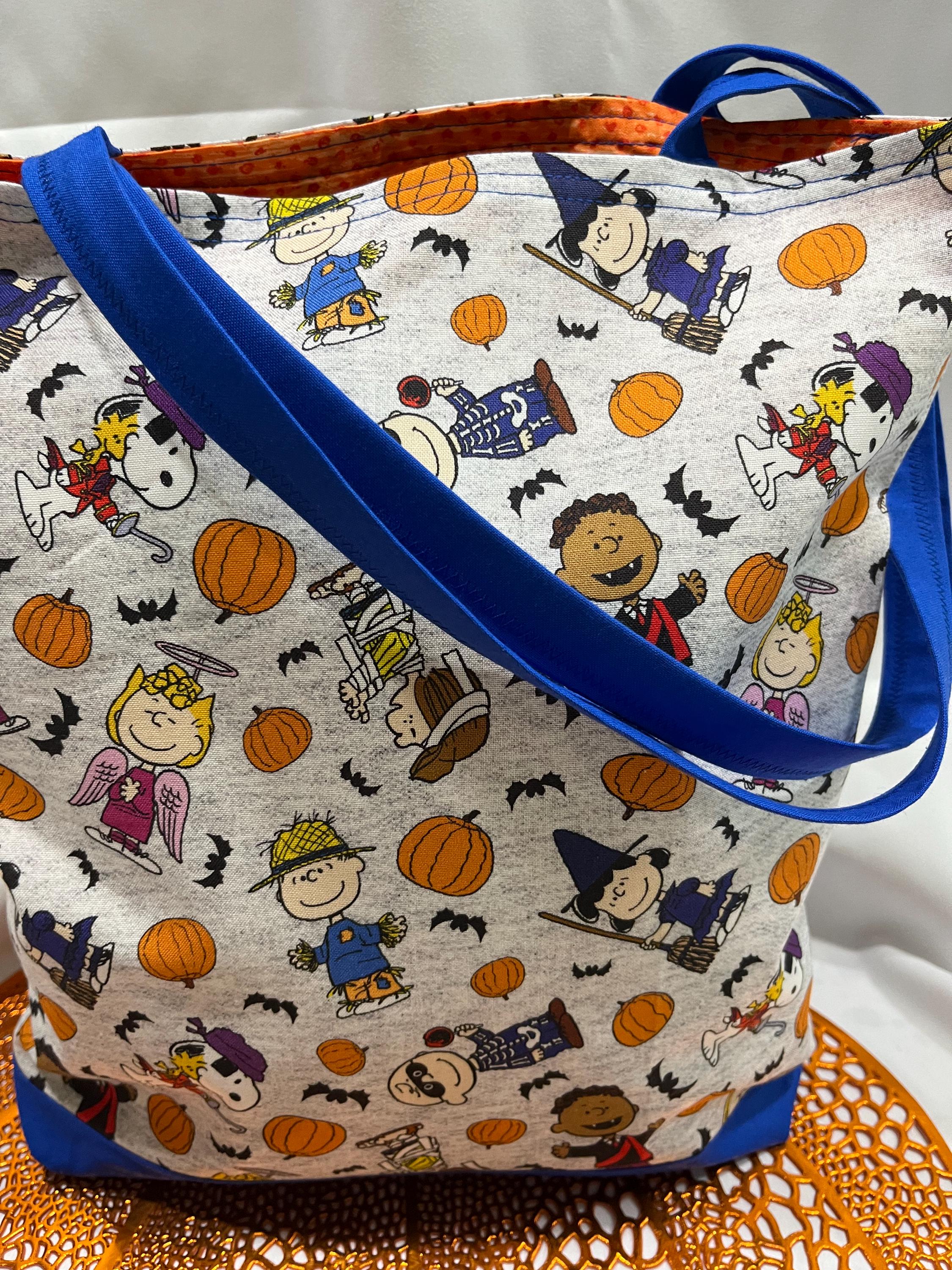 Handcrafted Peanuts Gang Halloween Tote Bag: Reusable Cotton Trick or Treat Bag