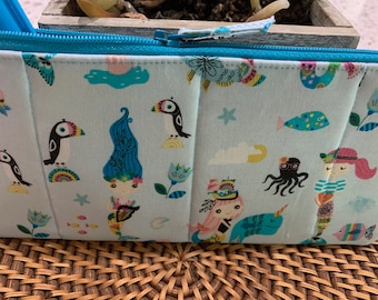 Handcrafted Mermaid Fabric Zipper Pencil Case/Travel Bag/ Pouch/Gadget Bag