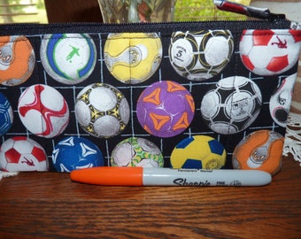 Handcrafted Soccer Zipper Pencil Case/ Travel Bag/ Pouch/ Gadget Bag